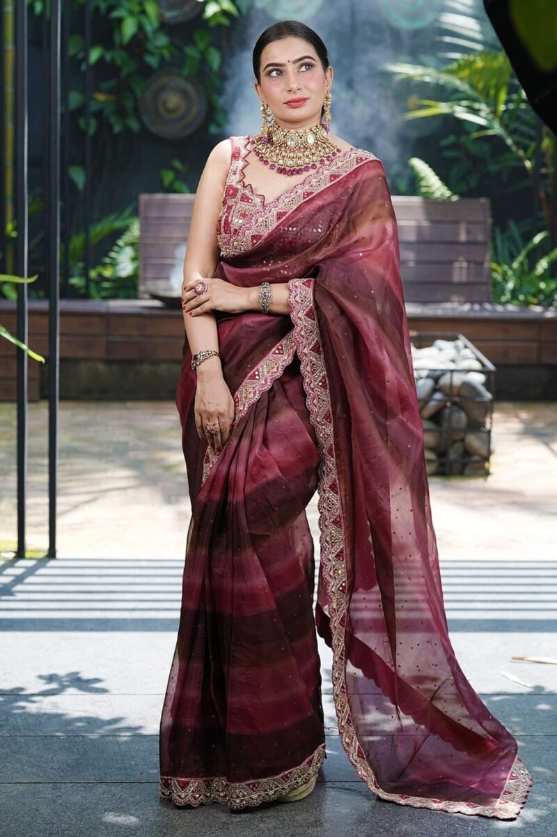 Multicolour Sequins Embroidered Party Wear Organza Saree - Image 3